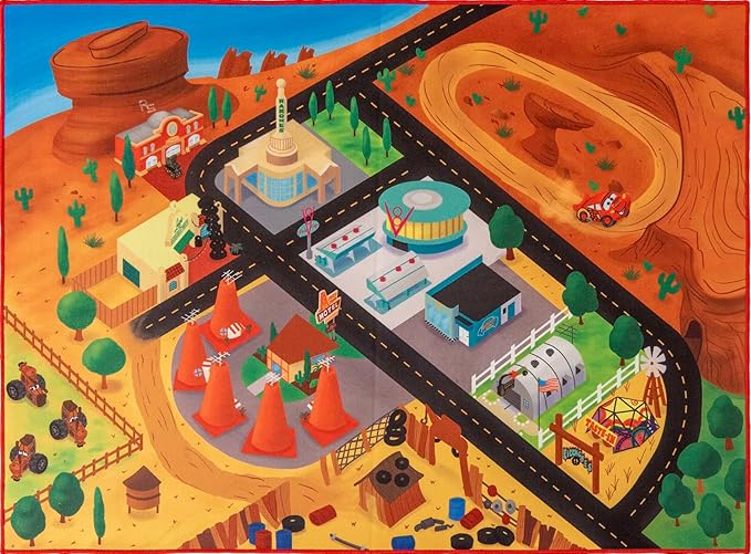 Gertmenian Disney Pixar Indoor Accent Rug - 3x5 Small, Non-Slip, Ideal for Children in Bedroom, Game Room, Classroom, Nursery, or Play Area - 3X Toy Car Lightning McQueen + Mater + Cruz, Red, 32501
