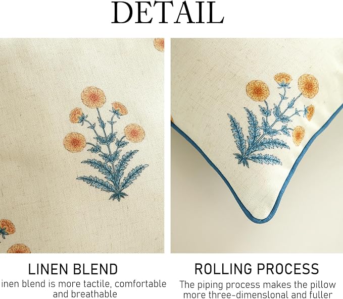ISAENNE Linen Square Throw Pillow Cover,Set of 2,18"x18"-Estevan A | Designer French Elegant Pillow Cover,Concealed Zipper Design,Sofa,Bedroom,Living Room,Lounge Chairs,All Season Home Decor