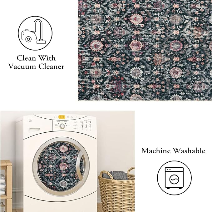 Lahome Kitchen Rugs Non Slip Washable Rugs for Entryway, 2x4 Rug Non-Slip Moroccan Trellis Ultra-Thin Indoor Door Mat Small Carpet for Bathroom Bedroom Entry Elise, Black/Multi