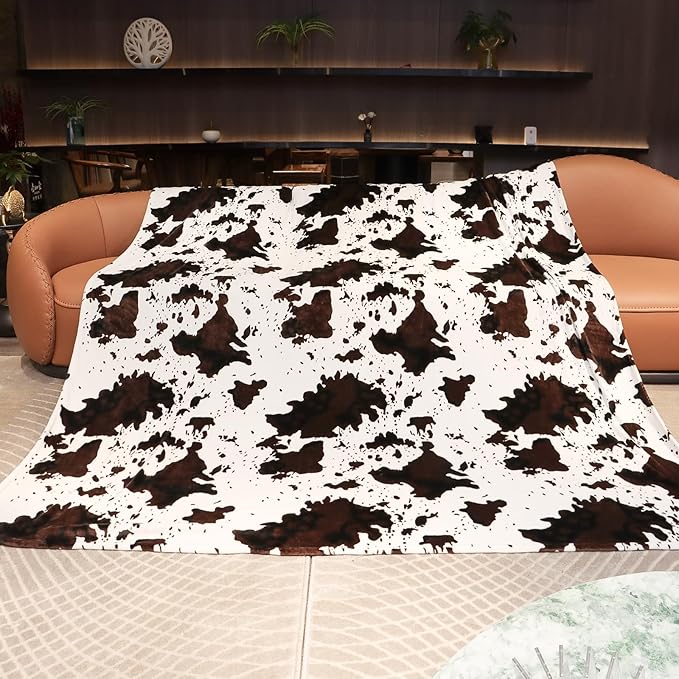 GEULAY Cow Print Blanket King Size, Lightweight Extra Lage Western Fuzzy Fleece Throw Blanket for Bed All Seasons, Black White Farmhouse Decor for Home, 90"x108"