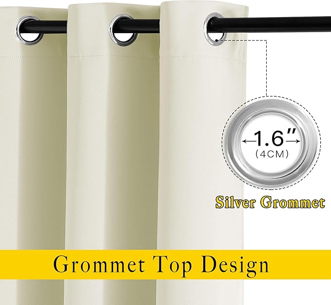 NICETOWN Room Darkening 118 inch Long Curtains, Grommet Thermal Drapes Weighted Room Divider Wide Window Treatments for Living Room, W66 x L118, Beige, 2 Panels