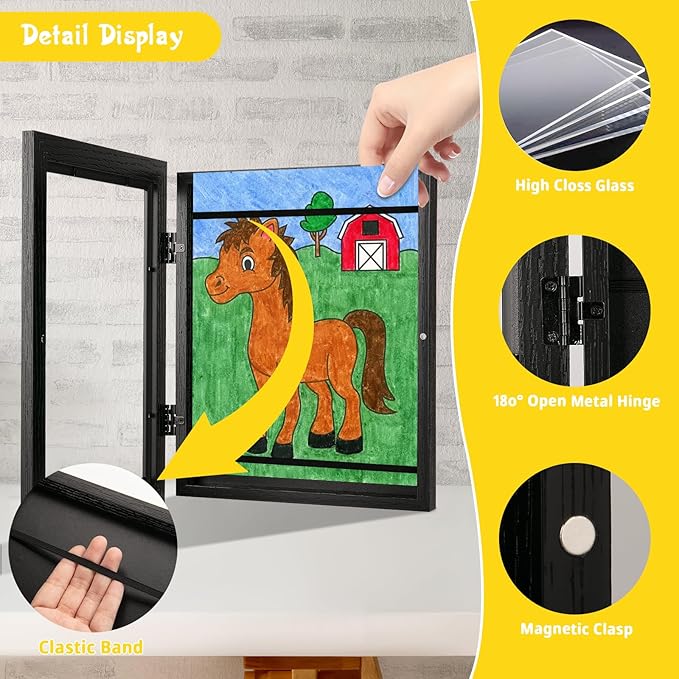 3 Pack 8.5x11 Kids Art Frames Rustic Black, Kids Artwork Frames Changeable Child Artwork Picture Display Front Opening, Children Storage Frame Hold 50pcs Craft, Drawing, Art Project, Schoolwork