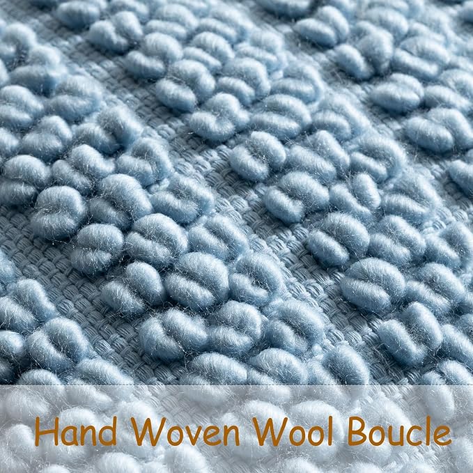 DEZENE Wool Boucle Lumbar Pillow Cover Premium Chic Accents Rectangular Textured Decorative Throw Pillow Case for Living Room Couch Sofa Home Decor 12"x20" Blue