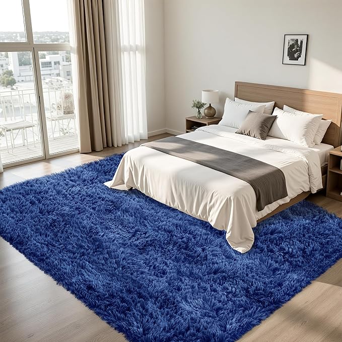 8x10 Area Rug for Living Room:Ultra Soft Fluffy Shag Navy Blue Rugs,Large Fuzzy Plush Indoor Non Slip Carpet Washable Rug for Bedroom Kids Nursery Office Dorm Modern Decor(Navy Blue 8'x10')
