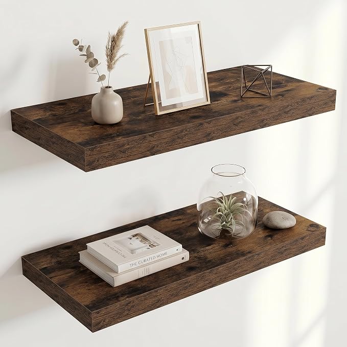 Acovy 10" Extra Deep Floating Shelves for Wall, 24" Long Wood Wall Shelves Set of 2 for Bathroom Bedroom Kitchen Living Room Laundry Room, Modern Floating Shelf for Home Decor