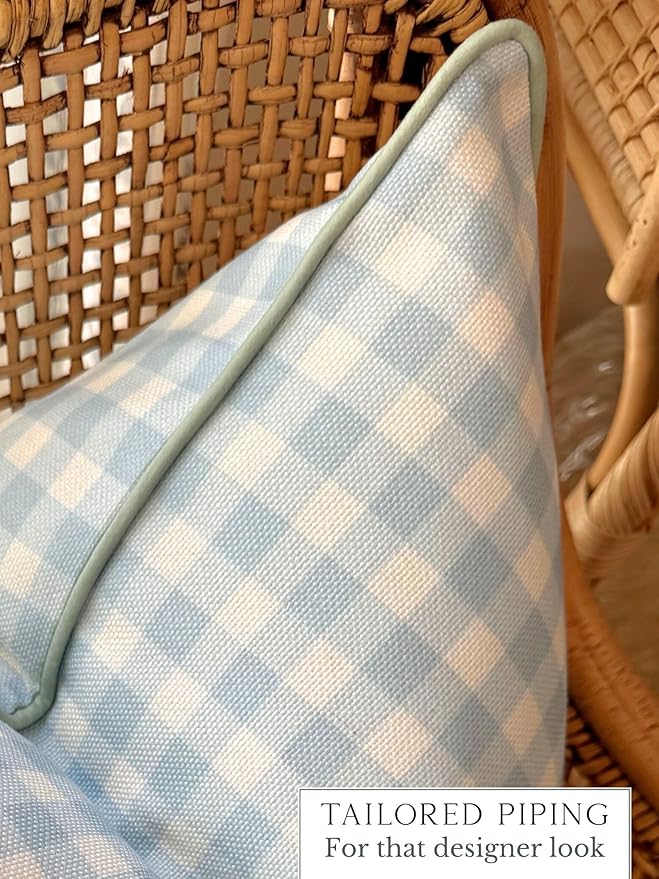 Jillien Harbor “The Charlie” Decorative Pillow Cover – Blue and White Accent Pillow Cover with Gingham-Inspired Design – Grandmillennial Home Decor, 20" x 20"