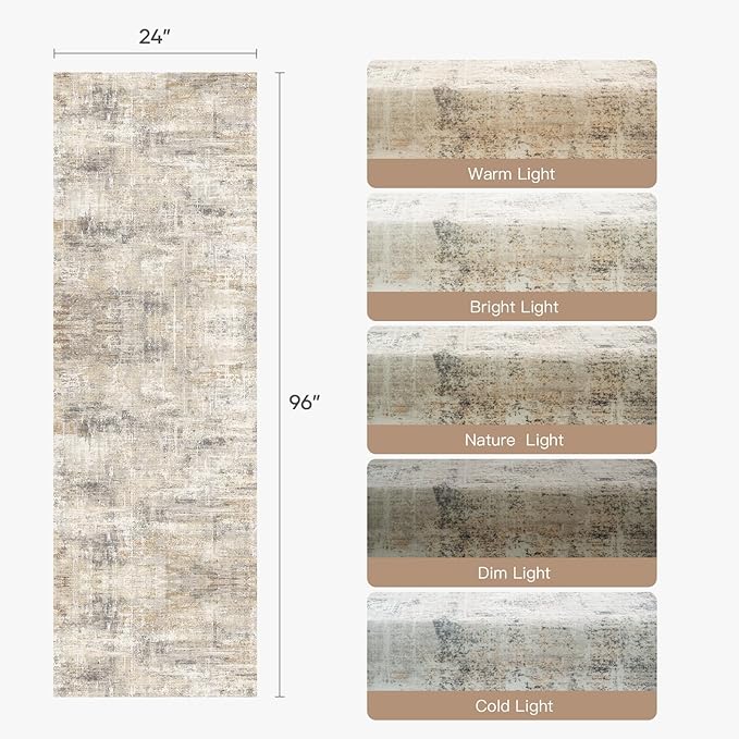 Lofus 2X 8 Area Rug for Hallways, Gold Abstract Washable Runner Rugs with Non Slip Rubber Backing, Low Pile Soft Carpet Runner for Kitchen Bathroom Bedroom Laundry