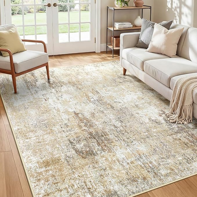 RELEANY Washable Area Rugs 5'x7' Non-Slip Modern Abstract Soft for Living Room Entryway Bedroom Nursery, Print Pattern, Neutral Brown Gray