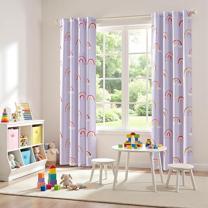 Vangao Blackout Curtains for Kids Bedroom Rainbow Purple Nursery Curtains 84 Inch Length Drapes for Teen Girls Thermal Insulated Room Darkening Boho Light Blocking for Living Room Set of 2