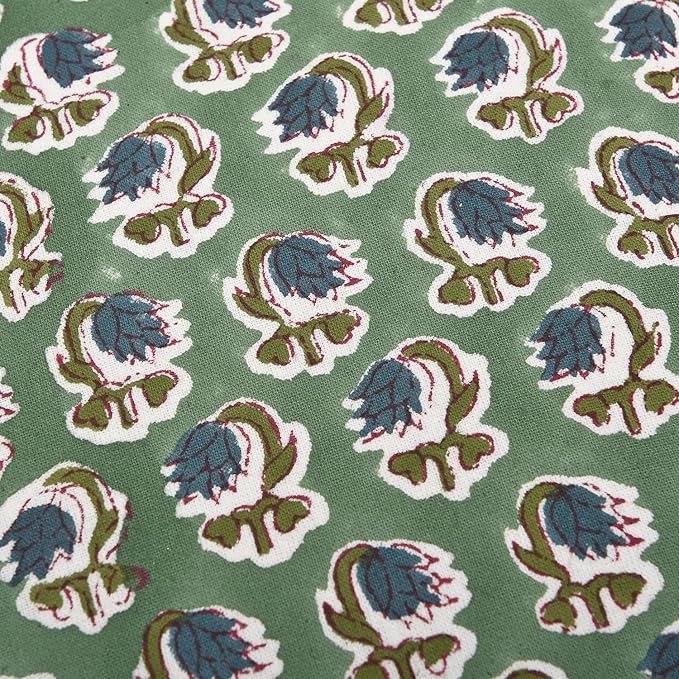 Ridhi Block Print Basil Green Throw Pillow Cover 24" x 24" (Pack of 2) Decorative Cushion Covers with Ruffle for Couch, Sofa, Bed, Living Room, Home Decor Gift for Spring, Easter, Valentine