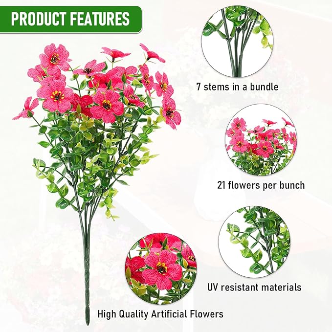 Powbrace Artificial Flowers Outdoor Fake Plants, Faux Silk Flowers Plastic Plants for Outdoors Indoor Outside Front Porch Hanging Planter Window Box Garden Home Spring Decoration, 14 Pack (Mix)