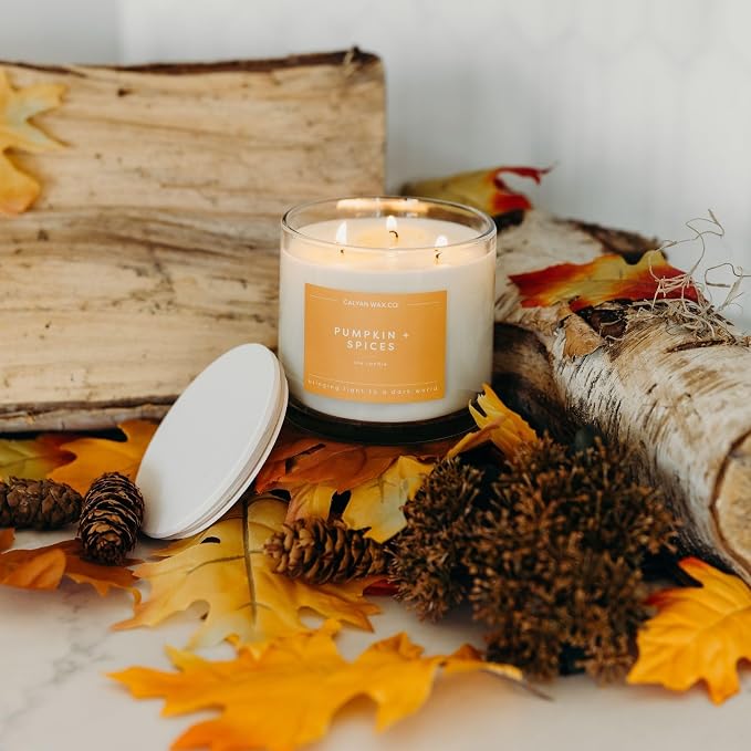 Calyan Wax Co. Pumpkin & Spices 3 Wick Scented Candle - 43 Hour Burn - Luxury 3 Wick Soy Candles - Clean Soy Wax Candles - Long Lasting Large Glass Jar Candle for Home - 14.9oz