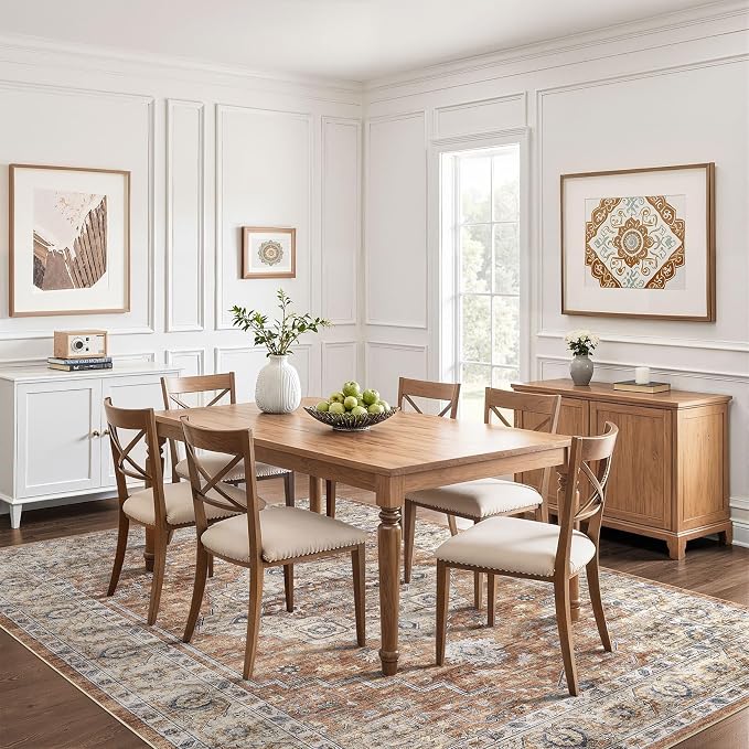 7x9 Area Rug Living Room: Washable Boho Large Neutral Vintage Soft Rug Stain Resistant Farmhouse Non-Slip Indoor Floor Carpet for Bedroom Nursery Kids Playroom Office Dining Room- Terracotta