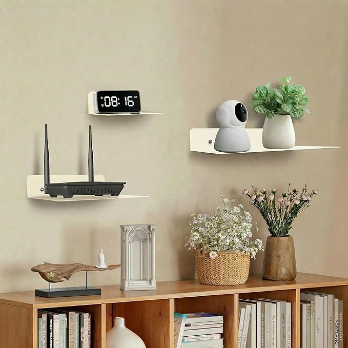 Steel Floating Shelves for Wall,Small Wall Shelf，Suitable for Bedroom, Living Room, Bathroom, Kitchen, Office (Warm White, 4.72x6.1 in)