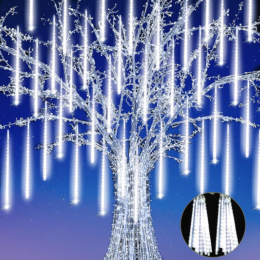 【2 Pack】 Christmas Lights Meteor Shower Rain Lights 12inch, Totally 20 Tube 480 LEDs Icicle Lights Outdoor Raindrop Lights for Xmas Halloween Wedding Party Tree Holiday Decoration, White
