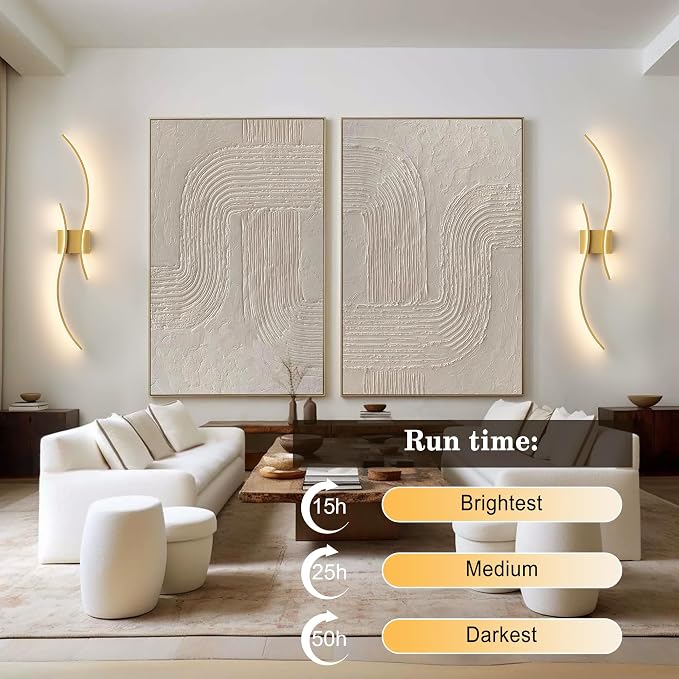 KARTOOSH Battery Operated Wall Sconce with Remote Control, Stepless Colors 3000K-6000K & Dimming, LED Gold Wireless Wall Light for Living Room, Hallway, Bedroom, 39.3 Inch (1 Pack)