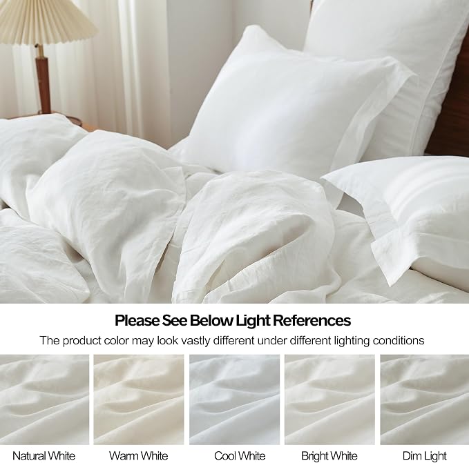 Simple&Opulence 100% Linen Duvet Cover Set, Natural French Flax White Duvet Cover Twin Size, Breathable Soft Comfy Linen Bedding Comforter Cover with 1 Pillowcase(White, 68"x86")