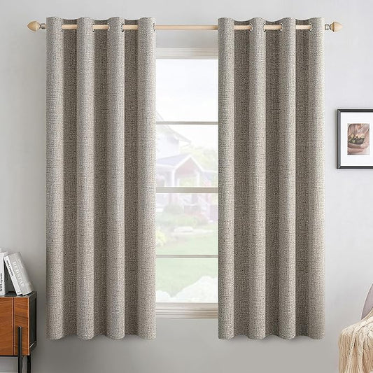 MIULEE Linen Curtains for Bedroom Solid 100% Blackout Thermal Insulated Greige Curtains Grommet Room Darkening Drapes for Living Room Nursery 52x63 Inch (2 Panels)