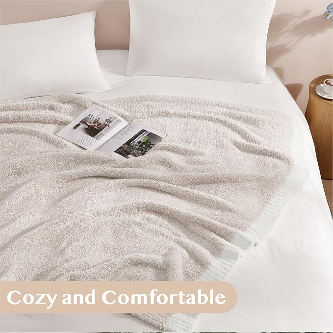 WRENSONGE Soft Twin Blanket for Bed-Cozy Warm Reversible Knitted Blankets | Lightweight Fluffy Decor for Women, Mom, Her & Girls, Sofa, Chair, Couch, 60x80in, Cationic Dyeing Taupe