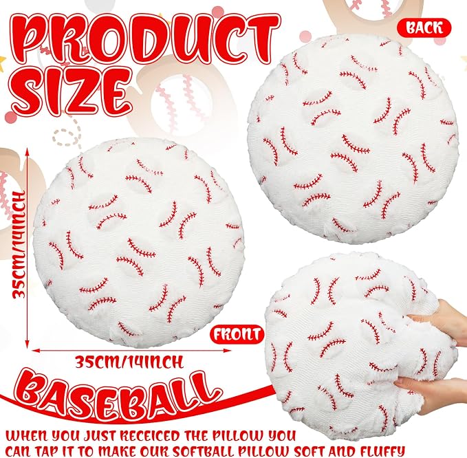 Gerrii 4 Pcs Sports Throw Pillows Basketball Softball Football Soccer Volleyball Tennis Pillow Fluffy Stuffed Plush Cushion Gift for Senior Night Home Bedroom Decor Birthday Present(Jacquard Baseball)