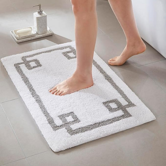 Madison Park Evan 100% Cotton Bathroom Rug Non Slip Backing-Luxrurious Tufted Plush Bath Mat Absorbent, Quick Dry, Spa Design Shower Room Décor, 20x30, White