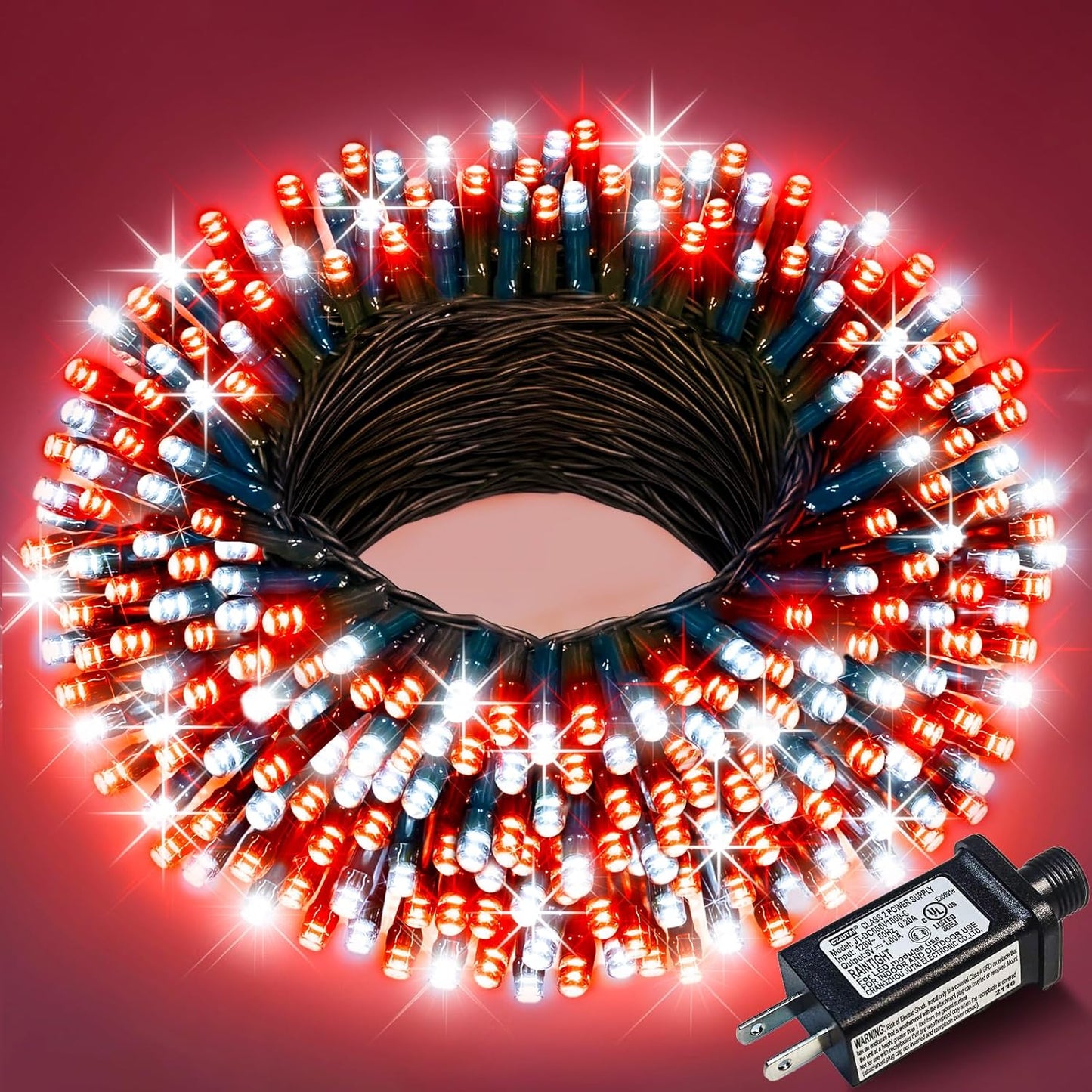 Christmas Lights Outdoor, 66FT 200 LED Christmas String Lights with 8 Modes Waterproof, Connectable Green Wire Twinkle Light for Indoor Patio Garden Xmas Party Holiday Decorations, Red White