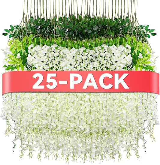 Alotiki Wisteria Hanging Flowers,Fake Hanging Flowers,Wisteria artificiales Garland for Home Wedding Arch Floral Party Garden Ceremony Outdoor Decor,3.6 feet Long(25,White)