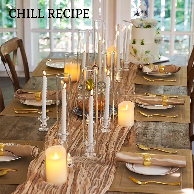 CHILL RECIPE Hurricane Glass Candle Holders-Set of 6 Tall Taper Candle Holder with 14” Tall Clear Cylinder Covers for Wedding Table Centerpiece Home Decor (Diamond Base+Clear Chimney)