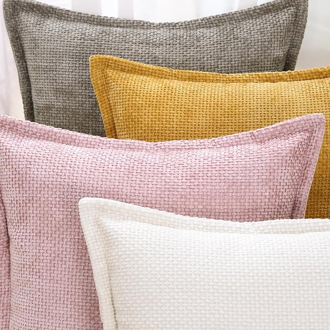 MADIZZ Decorative Chenille Velvet Throw Pillow Covers Set of 2 Soft Boho Textured Neutral Couch Throw Pillow for Bed Modern Farmhouse Home Decor for Sofa Livingroom Taupe 16x16 Inch