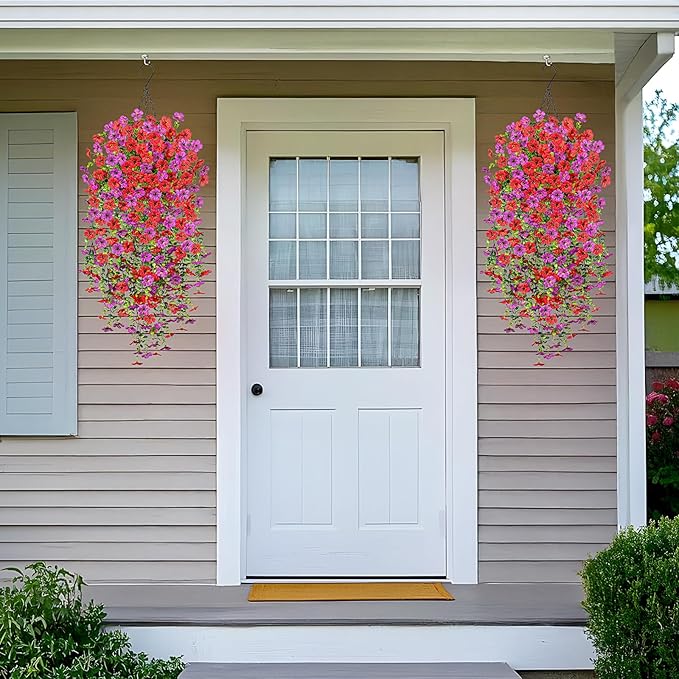 Fake Artificial Hanging Flowers for Outdoors Decoration, 2 PCS Faux UV Resistant Artificial Outdoor Flowers, Fake Plants Look Real Daisy No Fade Spring Decor for Porch Home Patio Balcony and Yard