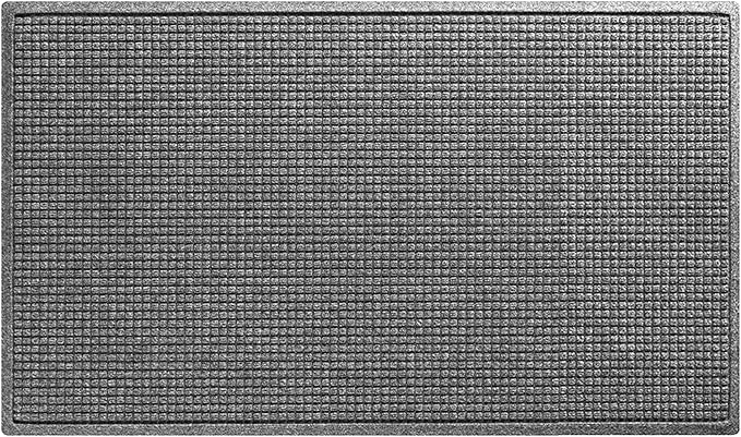 WaterHog Squares Front Door Mat Indoor Outdoor Entrance, Absorbent All-Weather Doormat Non-Slip Rubber Backing, Dirt & Moisture Trapper, Low Profile, Easy Clean, Made in USA, 35.5"x59.5" Medium Grey