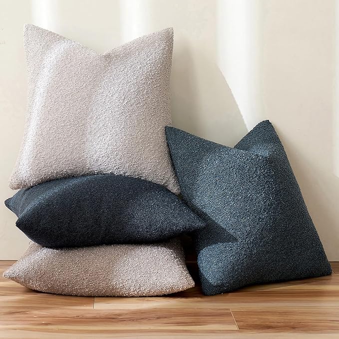 MIULEE 20x20 Inch Decorative Pillow Covers for Couch Bed Set of 2 Textured Boucle Neutral Throw Pillow Covers Navy Blue Accent Solid Pillowcases Sofa Living Room Home Decor