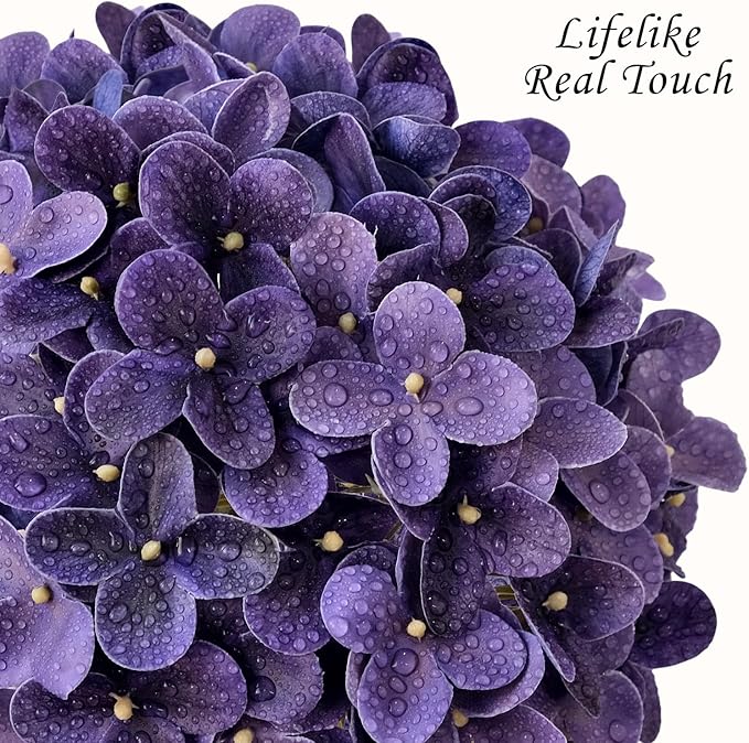 JINWOE Puple Hydrangea Artificial Flowers, 4Pcs 20" Lifelike Latex Silk Real Touch Faux Hydrangea Flowers, Artificial Hydrangeas Bouquet for Wedding Centerpieces Tables Party Home