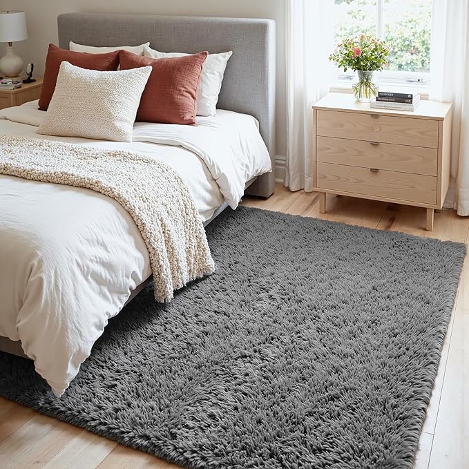 4x6 Area Rugs for Living Room Rug: Soft Fluffy Shag Light Gray Rugs for Bedroom, Non-Slip Large Fuzzy Plush Rug Indoor Floor Carpet for Nursery Kids Boys Girls Room, Dorms, Playroom, Modern Home Decor