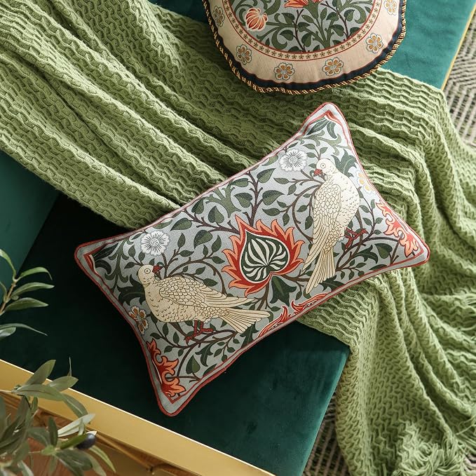 ISAENNE Vintage Linen Rectangle Throw Pillow Cover,Set of 2,20"x12"-Naples D