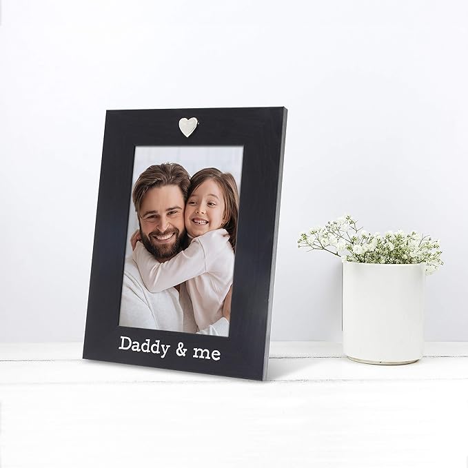 MIMOSA MOMENTS "Daddy & me Black Picture Frame with Silver Heart Ornament, 4x6 Photo - Tabletop Display, Gift for Father's Day, Birthday, Dad from Daughter or Son