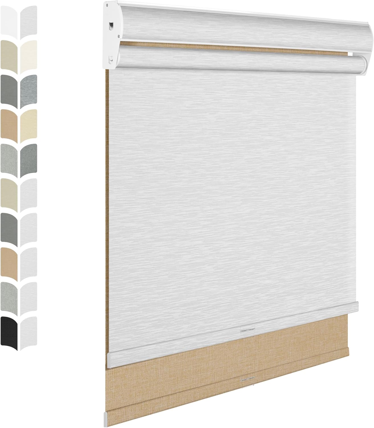 BERISSA Cordless Dual Roller Shades with Cassette Valance,Double Window Shades Blackout and Light Filtering Shades,Day and Night Roller Shades for Home Office Door.Linen Beige and White.47 W x 72" H