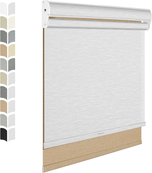 BERISSA Cordless Dual Roller Shades with Cassette Valance, Double Window Shades - Blackout and Light Filtering, Day and Night for Home Office Door. Linen Beige and White. 56 W x 80" H
