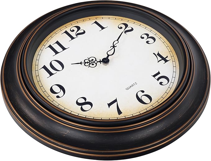 Yoiolclc 18 Inch Retro Large Wall Clock for Living Room Decor,Silent Vintage Wall Clocks Battery Operated for Farmhouse Office Wall Decor(Bronze)