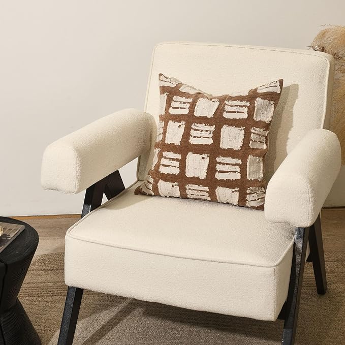 Boho Throw Pillow Covers 18x18, Brown White Abstract Grid Pillowcases, Decorative Pillows Cushion Cases for Sofa Bed Living Room