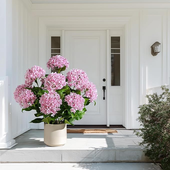 2 Pack Large Faux Plastic plantas in Pot UV Resistant Fake Flowers Trees Indoor Outdoor Realistic Floor Plants Artificial Hydrangea Plants for Home Porch Garden Office Porch Patio Front Bonsai Decor