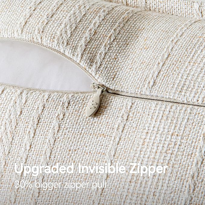 a moment Linen Pillow Covers Set of 2,Boho Farmhouse Throw Pillowcases Neutral Textured Decorative Covers for Couch Sofa,Linen Blend Accent Case Cushion Living Room Home Decor 26"x26" Ivory