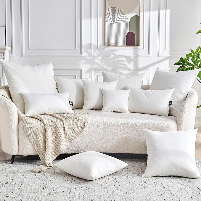 TOPGREEN Feathers Down Pillow Inserts 30x30, Euro Pillow Insert with 100% Organic Cotton Shell, Soft Decorative Throw Pillow for Living Room, Sofa, Couch, or Bed (White)