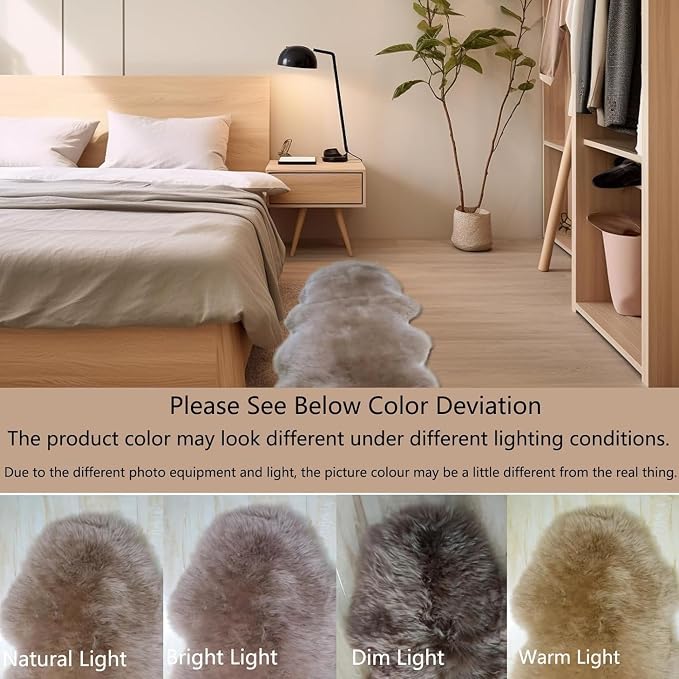 Woolous Genuine New Zealand Sheepskin Double Pelt Rug- Handmade Sheep Skin Runner Rug, Soft Thick Natural Bedside Area Rug for Bedroom and Living Room Decor, (2x6 ft, Brown) | double pelt sheepskin fur; soft thick natural 2x6 runner rug for bedroom, li...