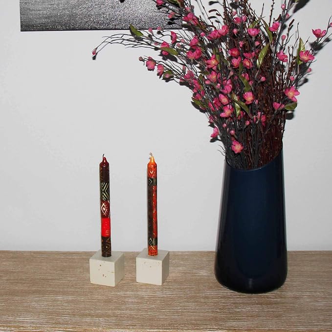 Global Crafts Bongazi - Hand-Painted Taper Candles Set of 2 - African Design, Non Toxic, Unscented