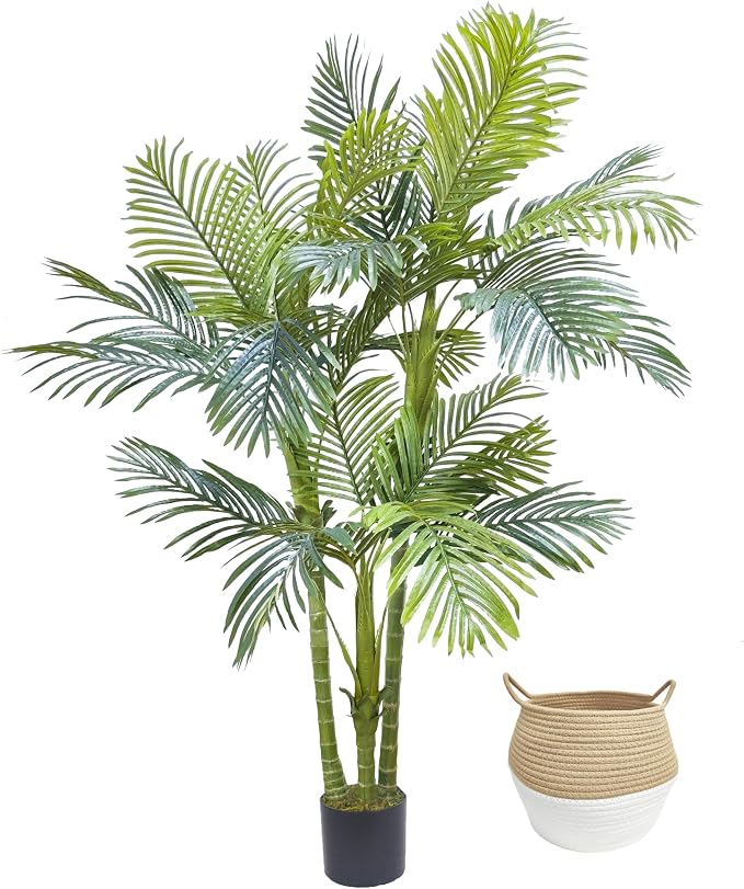 Warmplants Artificial Palm Tree, 6ft Golden Cane Fake Palm Plant with Basket, Large Phoenix Palm UV Resistant Faux Plants for Indoor Outdoor Home Garden Patio Office Décor