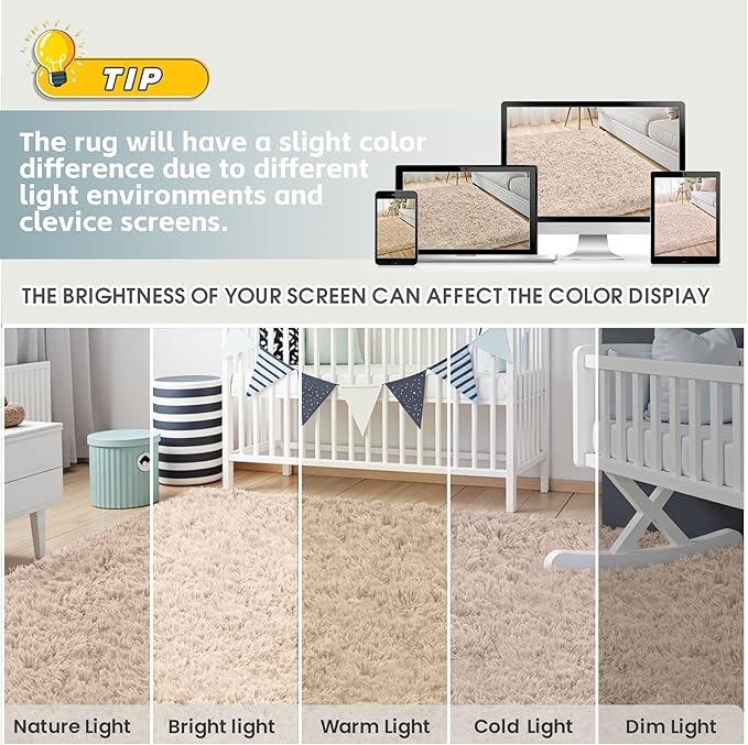 5x7 Area Rug for Living Room, Ultra Soft Fluffy Shag Rugs for Bedroom, Non-Slip Large Fuzzy Plush Rug Indoor Floor Carpet for Nursery Kids Office Dorm Modern Decor, Camel