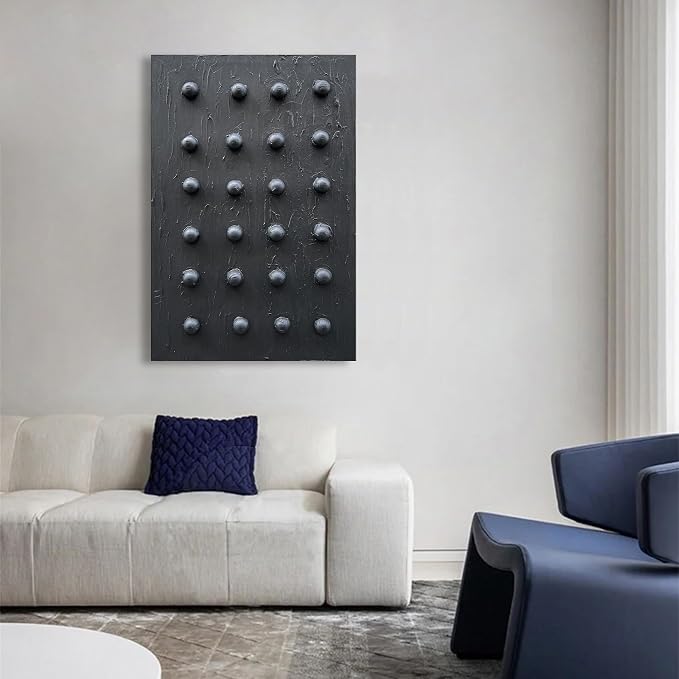 NANKAI Art Hand Painted Black Thick Texture Abstract Art Oil Painting Contemporary Minimalist Art Office Corridor Living Room Wall Decoration Painting 36x24 inches