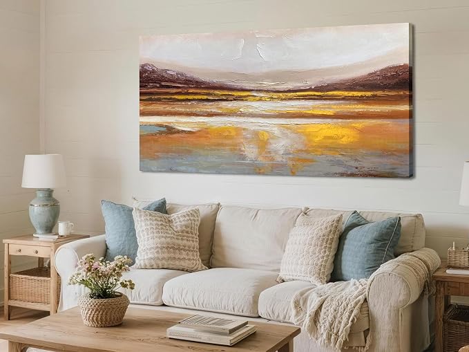 Ardemy Abstract Wall Art Canvas Texture Strokes Extra Large 58"x29"- Aesthetics Painting for Home Office Warm Earth Tone Soft Artwork Framed Picture Bedroom Living Room Kitchen Dining Room Wall Decor