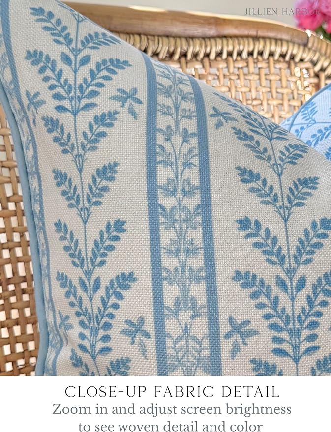 Jillien Harbor “The Louis” Blue Floral Block Print Pillow Cover – Decorative Throw Pillow Cover with Off-White Background – Grandmillennial Home Decor, 20" x 20"